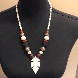 Leaf Medallion and Beaded Necklace